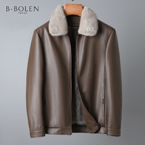 Haining leather leather jacket mens head cowhide short imported mink fur one-piece lapel jacket fur jacket
