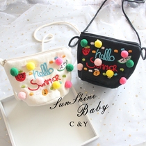 CY Korean children fabric color hair ball decorative embroidery bucket bag small bag baby mini shoulder bag