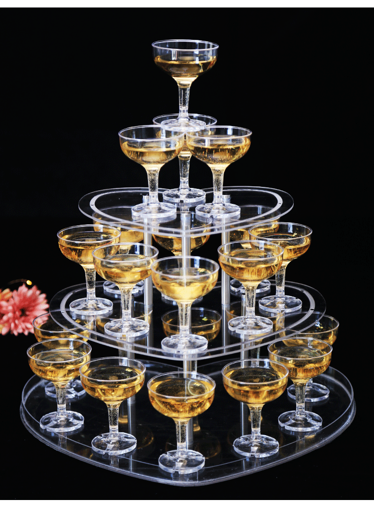 新款香槟塔婚庆道具三层圆形亚克力酒塔架子生日酒店派对香槟塔台