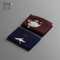 Kung Fu tea set cotton linen tea towel thickened absorbent embroidery tea cloth Chinese style tea mat wipe pot towel clean Square