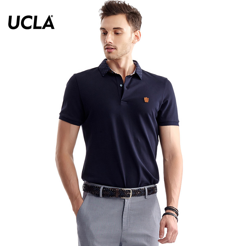 ucla短袖t恤 2017夏季新款 商务休闲纯色合身薄款针织短袖polo衫_7折
