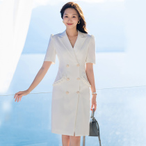 Women's 30's White Suit Dress Women's Summer Short Sleeve Thin Workwear Premium Elegant Skirt