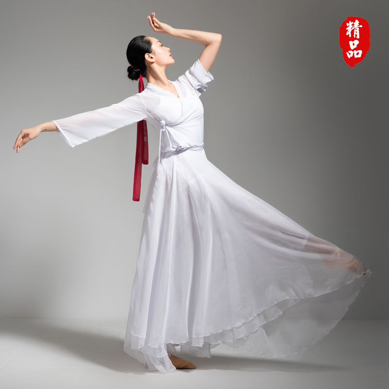 古典舞蹈服女飘逸新疆舞演出服半身长裙大摆裙现代芭蕾练功服纱裙