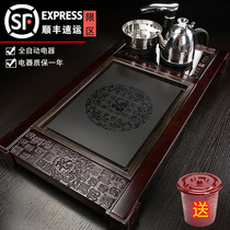 Porcelain Hengtang household living room Kung Fu tea set tea tray set Automatic upper and lower solid wood large tea table tea tray Tea sea