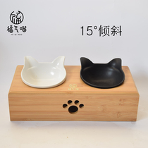 Cat Bowl double bowl Cat Rice Basin Dog Bowl Rack Cat Food Basin Ceramic Cat Basin Anti-Overturning Dog Basin Care Spine Double Bowl