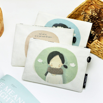 Buy one get one Korean illustration canvas bag women's bag hand bag student mobile phone bag cute cartoon coin purse pencil case