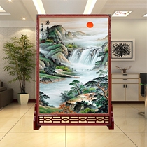 Chinese screen Simple modern landscape Solid wood hollow partition Living room small apartment entrance office double-sided seat screen
