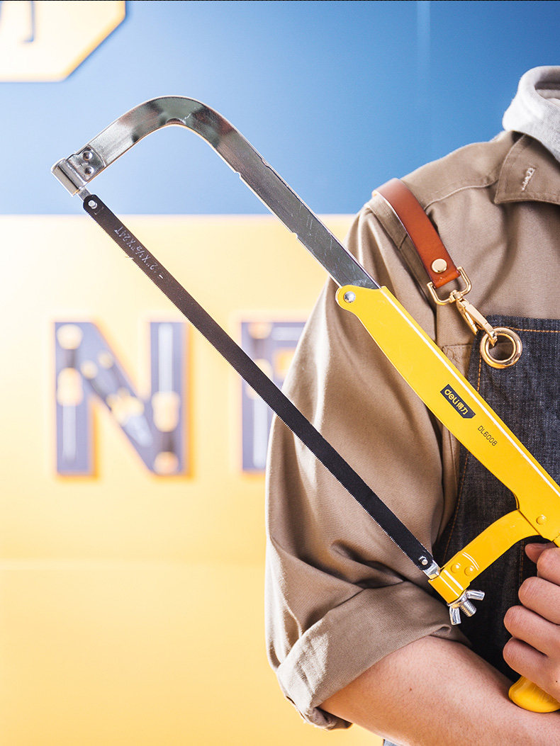 得力工具 钢锯架手工锯铝合金可调节式8-10-12寸活动锯弓手工锯dl6008