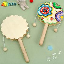 diy rattle childrens handmade material hand drum painting white embryo homemade instrument graffiti painted toy