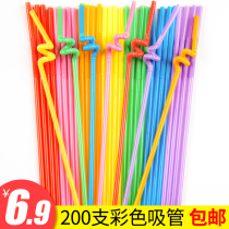 Color large thick thick straight straw juice drink milk tea disposable plastic elbow Children DIY handmade