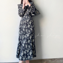 2021 spring new vintage two-sided rose dress elegant sexy French floral long print dress