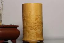 Naughty Bamboo Hall Bamboo Carving Liu to Pingshallow Relief jade Bamboo Pen Holder Boutique Famous Bamboo Root Carved and Bamboo Inscription house pendulum