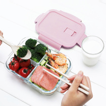 Glass lunch box for office workers special microwave oven heating student lunch box separated fresh lunch box cute girl heart