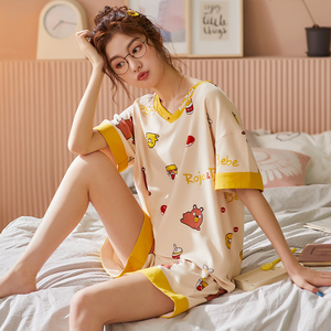 夏季女士睡衣纯棉家居服薄款韩版可爱公主风短袖两件套装春秋冬女