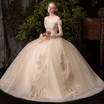 Champagne new main wedding dress bride 2021 shoulder-to-shoulder Palace French Starry Sky Luxury spring women