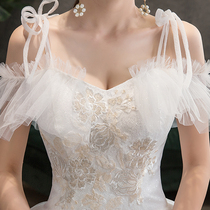 Light wedding dress 2021 bride new one word shoulder suspender simple Korean Super fairy slim out of the gauze forest female