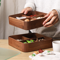 Black walnut wood dried fruit box upscale Living room New Chinese New Year Score Candy Box Chinese style with lid glass snacks storage tray