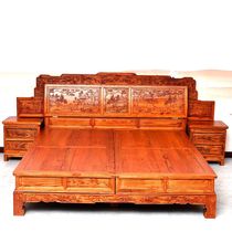 Chinese imitation classical safflower pear sour branches blooming rich carved hook tiger head step high double solid wood frame bed
