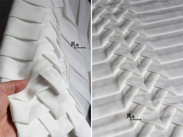 三宅一生新款纯手工雪纺编织立体肌理褶皱压褶几何改造服装布料_7折
