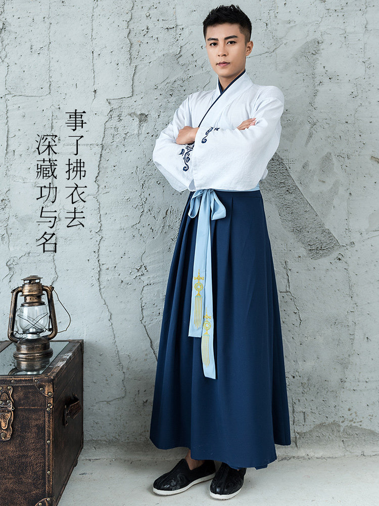 原创绣花5670#秋装新款传统汉服男日常改良汉元素绣花长袖男套装