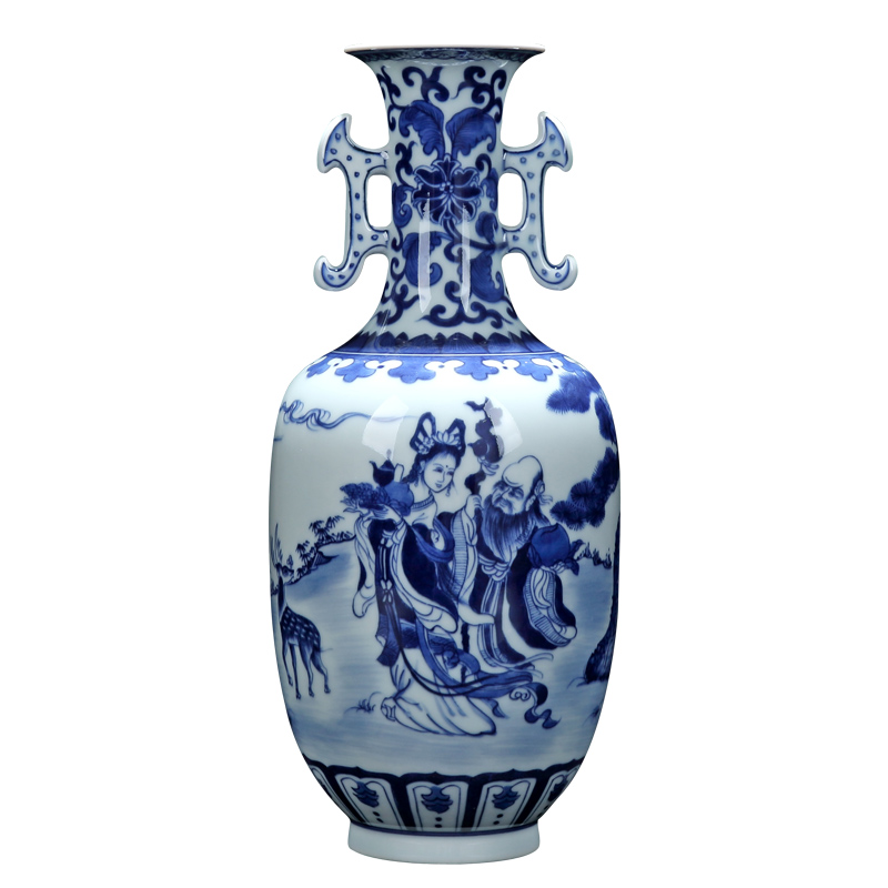 Jingdezhen blue and white mago vase hand - made antique imitation kangxi offered vase life of ears