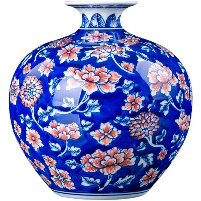 Jingdezhen blue and white youligong furnishing articles hand - made ceramic vase vases, flower arrangement of Chinese style living room decorations pomegranate bottles