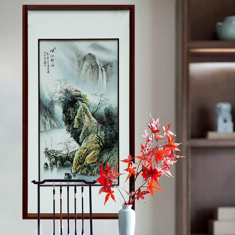 Jingdezhen hand - made scenery scenery porcelain plate paintings of Chinese style study corridor solid wooden frame, hang a picture sitting room adornment