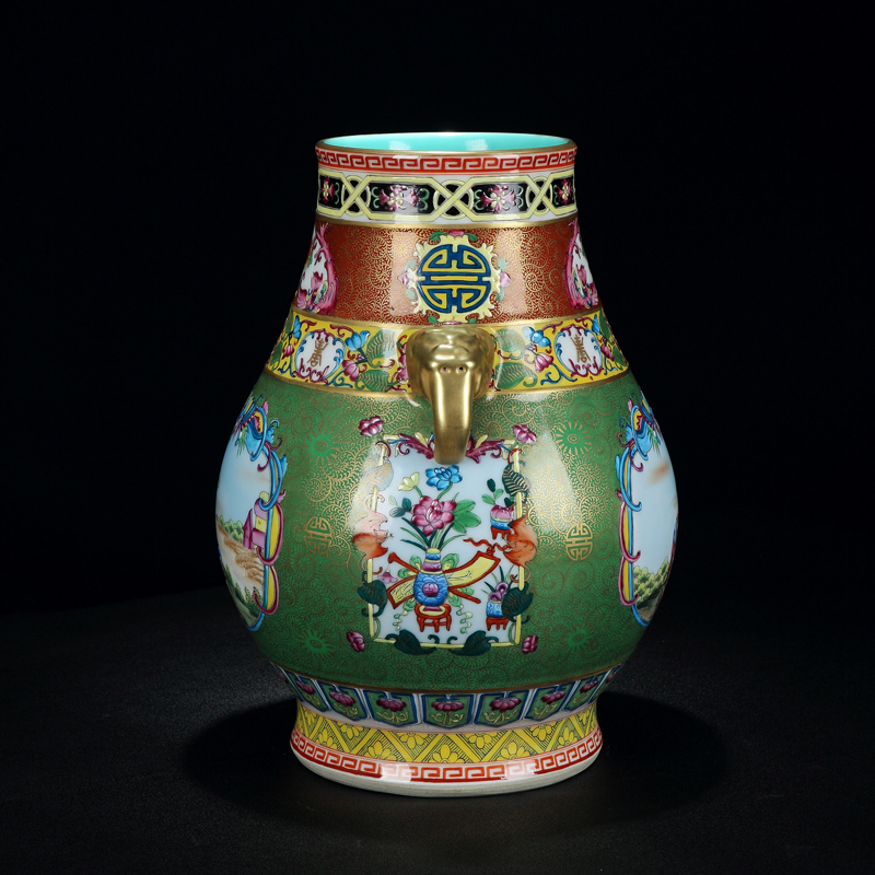 Jingdezhen collection level of archaize colored enamel see elephant statute of Jingdezhen the qing qianlong vase rich ancient frame furnishing articles