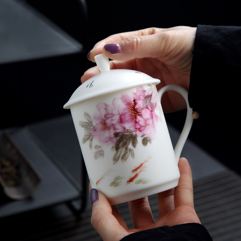 DH jingdezhen hand - made pastel single tea cup of household ceramic cups with cover office tea keller set