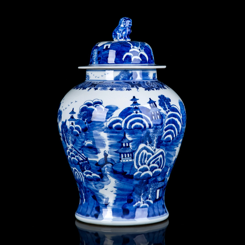 Jingdezhen blue and white porcelain ceramic tank mesa household act the role ofing is tasted furnishing articles furnishing articles of lions general sitting room porch