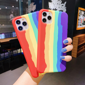 彩虹条纹液态硅胶手机壳适用iPhone11promax苹果XS/XR/7p/8plus女