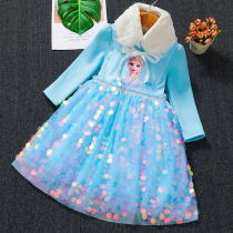 Frozen Princess Dress Aisha Genuine Girls Plus Velvet Dress Children Aisha Skirt Autumn and Winter New