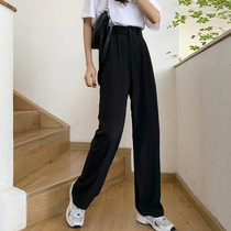 Black Western Dress Pants Woman Straight Drum Easy Tugging Broadlegged Pants 2022 New Spring Autumn Season High Waist Display Slim Casual Pants