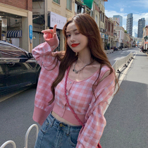 Plaid Jacket Woman Spring Autumn Season Short Knitted Cardiovert 2022 New Day Ensemble Gentle Wind Stack Wearing two sets of sweaters