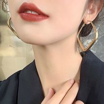 2020 new large circle earrings European and American square diamond exaggerated large earrings Korean no ear pierced ear clip female earrings