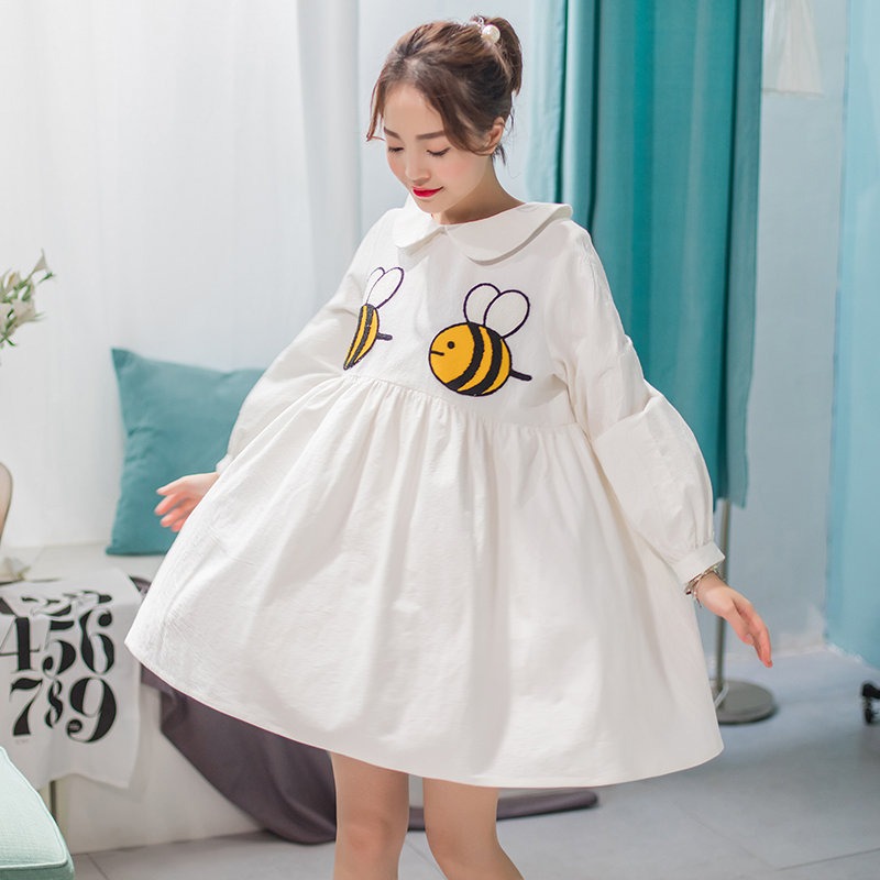 KEIKO/凯莉欧原创2016春装新款韩版蜜蜂绣花A字娃娃领白色连衣裙产品展示图5