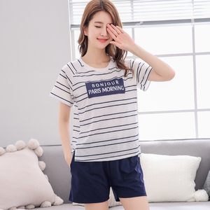 2018新款睡衣女夏短袖棉质薄款韩版宽松外穿家居服两件套短裤套装