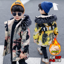 Parker clothing boys winter clothing coat 2021 new foreign style children long camouflage cotton clothing plus velvet thickened