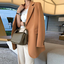 Korean casual small blazer womens spring and autumn mid-length Korean version of the British style loose thin chic suit top