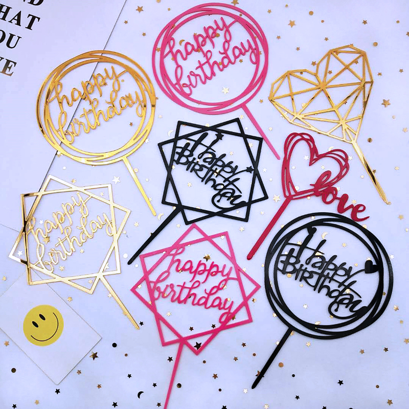 亚克力生日蛋糕插件方形圆形插牌插件创意亚克力烘焙蛋糕装饰插牌