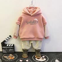 Children plus velvet padded cotton sweater 2021 small and medium childrens clothing winter new foreign gas Joker hooded warm coat