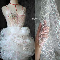 Mirror Flower Mesh Yarn Lace Embroidery Laser Bright Sheet Gradient Fabric Perspective Mesh Fabric Wedding Dress Dress Designer Fabric