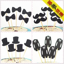 Cake decoration beard tie birthday cake flag planting dessert table wedding cake table decoration black suit