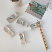 Cute Japanese retro ins niche hand-painted ceramic chopsticks shelf porcelain pillow restaurant tableware rack homestay Korean style