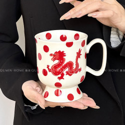 Qudian*Year of the Dragon limited edition red lucky dragon mug design ceramic water cup large capacity coffee cup souvenir