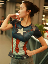 Fitness top America captain tight sports short sleeve running quick dry half sleeve Breathable High bomb camouflage shirt spring and summer