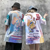 Couple dress niche design sense 2021 summer new national tide hip hop short sleeve male animation SpongeBob T-shirt