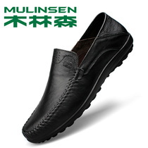 Mullinson official flagship store mens shoes summer dad shoes casual leather shoes leather soft bottom hollow Bean shoes breathable