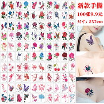 Tattoo Sticker Waterproof Female Persistent Rose Flower Butterfly Foot Naked Collarbone Emulation Flower 3D Small Pattern Sticker 100 sheets