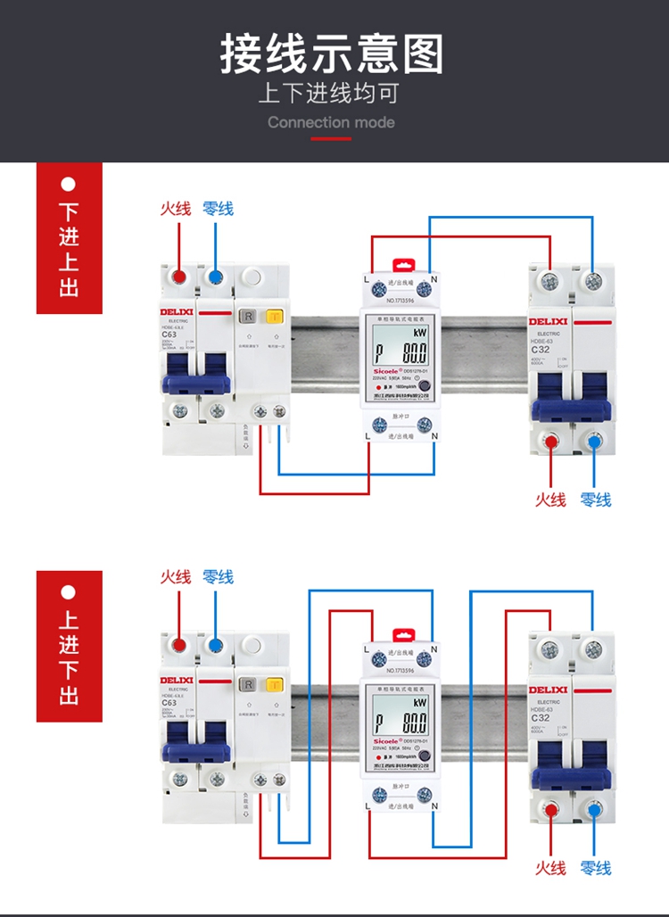 家用电度表出租房电子电表单相交流220v导轨式微型数字智能电能表_7折
